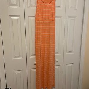 Rope strapped melon cotton maxi dress